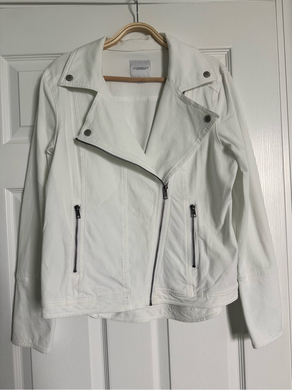 Liverpool White Denim Moto Jacket Asymmetrical Zip Women’s Medium